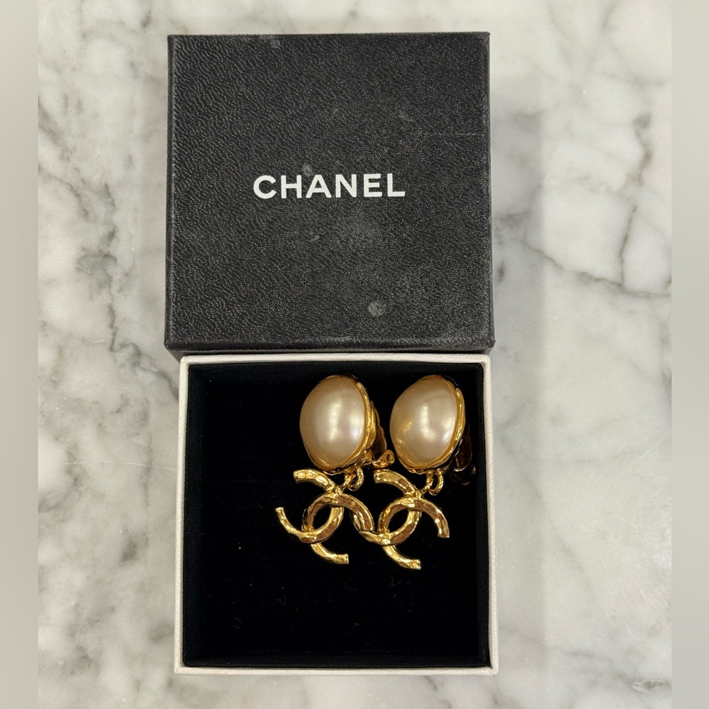 Chanel Coco Mark Pearl Drop Earrings
